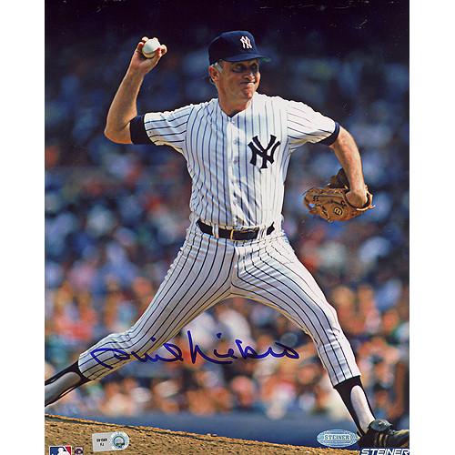 Phil Niekro Yankees Pinstripe Uniform Pitching Vertical 8x10 Photo (MLB Auth)