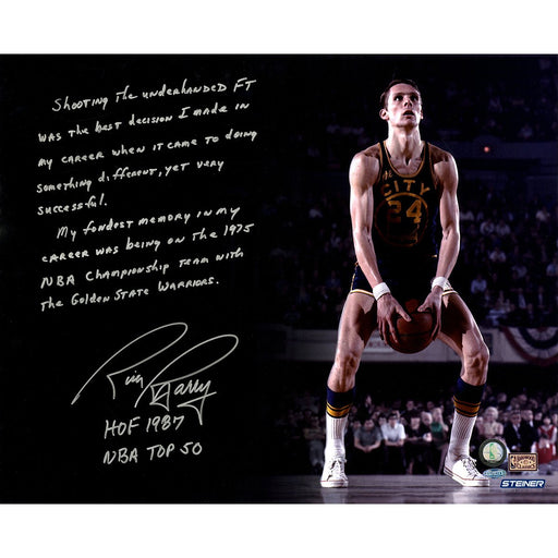 Rick Barry Signed Golden State Warriors Free Throw Story 16x20 Photo w HOF 1987 NBA TOP 50 Insc