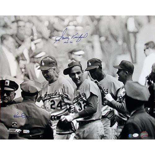 Sandy Koufax Celebrating w Teammates Horizontal BW 16x20 Photo w HOF 72 Insc. (Signed By Ken Regan) (OA Auth)