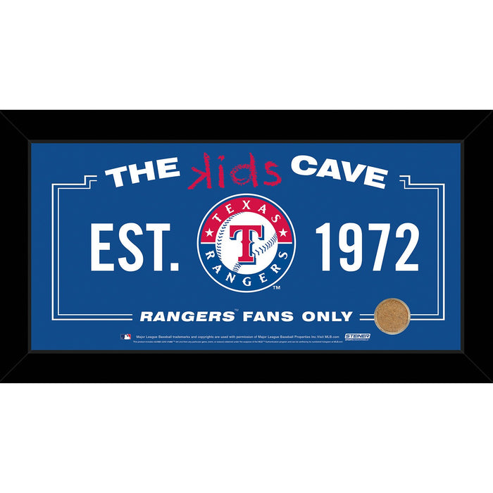 Texas Rangers 6x12 Kids Cave Sign w Game Used Dirt from Rangers Ballpark in Arlington