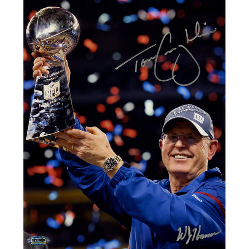 Tom Coughlin Holding Lombardi Trophy 8x10 photo (Signed By William Hauser)