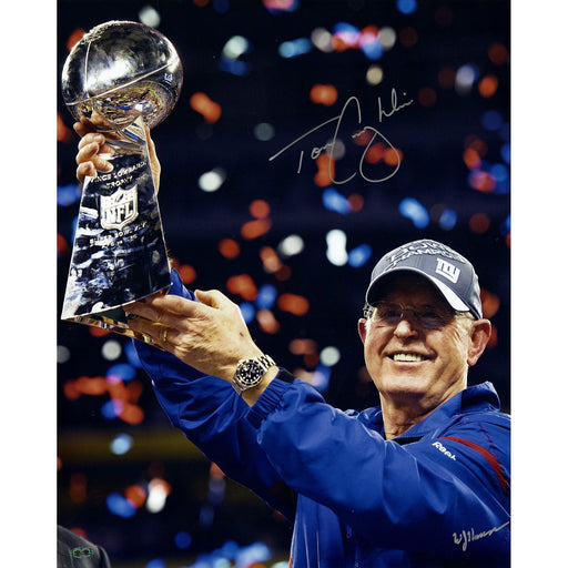 Tom Coughlin Holding Lombardi Trophy Signed 16x20 photo (Signed By William Hauser)