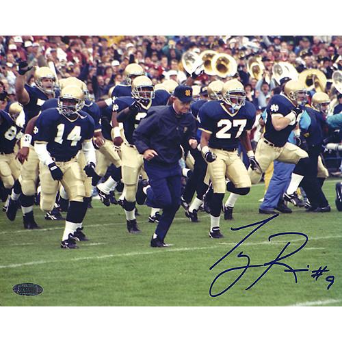 Tony Rice Signed Lou Holtz Running With Team Horizontal 8x10 Photo