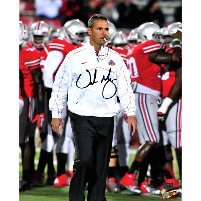 Urban Meyer OSU Signed Blowing Whistle 16x20 Photo (Urban Meyer Auth)