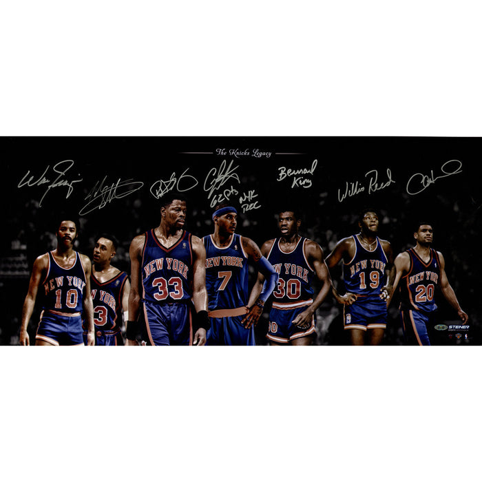 Walt FrazierCarmelo AnthonyBernard KingAllan HoustonWillis Reed John Starks Patrick Ewing Multi Signed Knicks Legacy 14x32 Colla