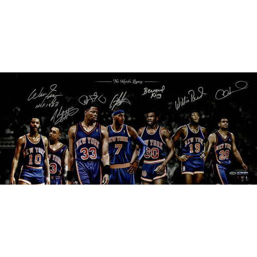 Walt FrazierCarmelo AnthonyBernard KingAllan HoustonWillis Reed Jonh Starks Patrick Ewing Multi Signed Knicks Legacy 14x32 Colla