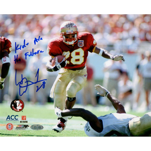 Warrick Dunn Signed FSU vs Notre Dame w Kids are the Future Insc 8x10 Photo