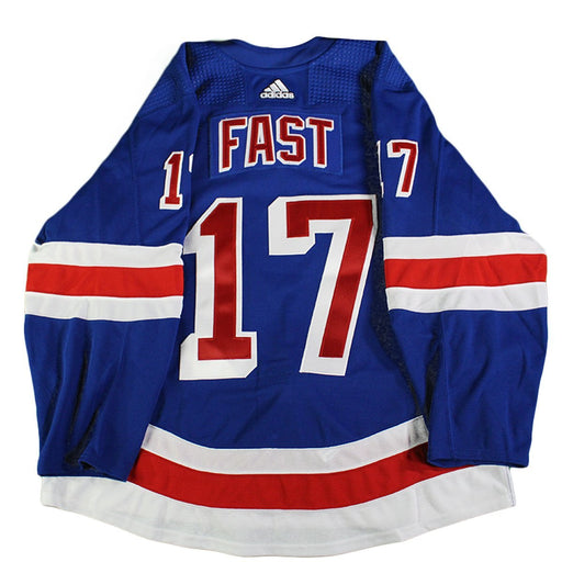 Jesper Fast New York Rangers 2018-2019 Game Used #17 Opening Night Blue Jersey (10/4/18)