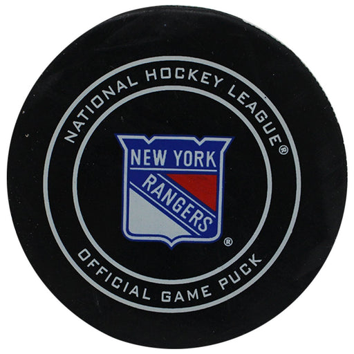 New York Rangers 2018-2019 Game Used Puck (9/24/2018 vs. New Jersey Devils)(NJD Goal #3 By Hall)(Assists-Palmieri, Hischier)