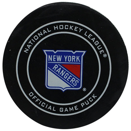 New York Rangers 2018-2019 Game Used Puck (11/6/2018 vs. Montreal Canadiens)(NYR Goal #5 By Zibanejad- Assists By Namestnikov, Skjei)