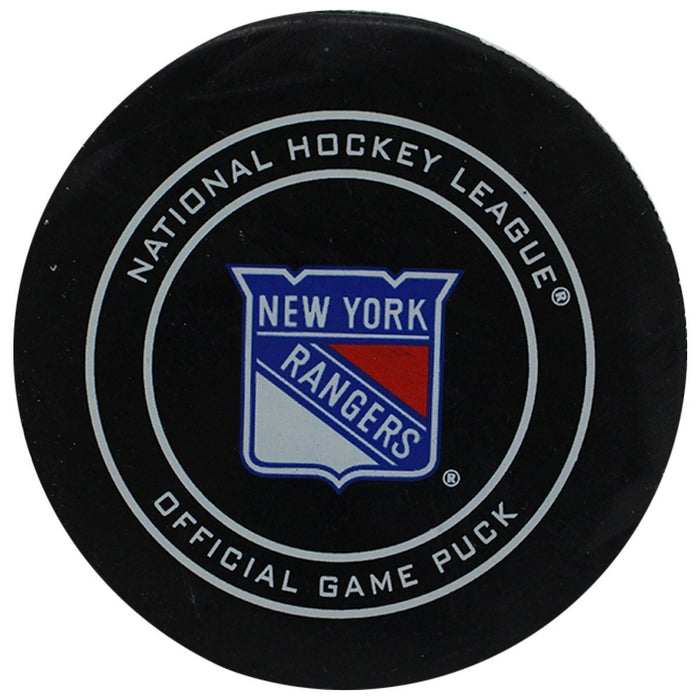 New York Rangers 2018-2019 Game Used Puck (10/23/2018 vs. Florida Panthers)(NYR Goal #3 By Zibanejad- Assists By Pionk, Krieder)