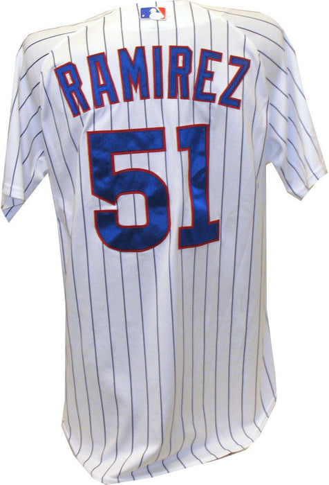 Max Ramirez Jersey - Chicago Cubs 2011 Game Worn #51 Spring Training Home Pinstripe Cool Base  Jersey (48)