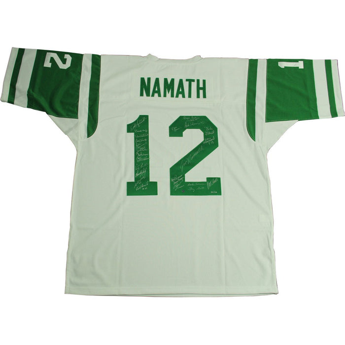 1969 New York Jets Team Signed White Joe Namath Mitchell & Ness Jersey (LE/12) ( 24 Signatures)
