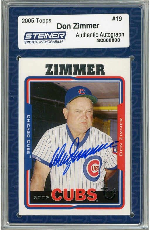 Don Zimmer Signed 2005 Topps Card - Cubs - Portrait in dugout (Slabbed by Steiner)