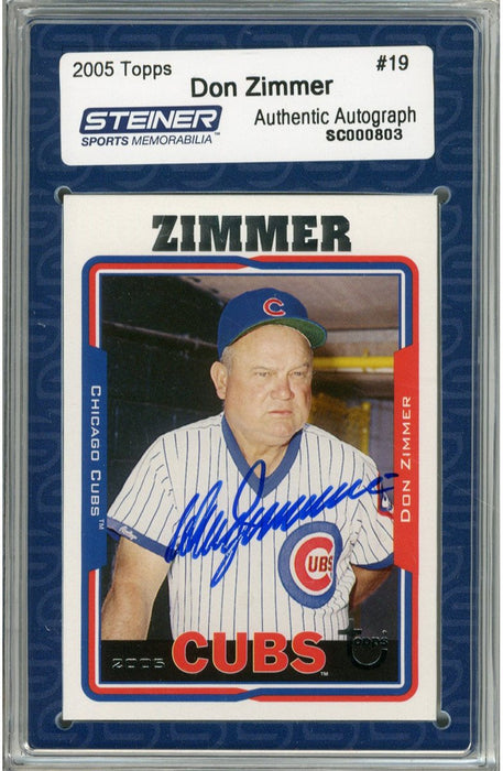Don Zimmer Signed 2005 Topps Card - Cubs - Portrait in dugout (Slabbed by Steiner)