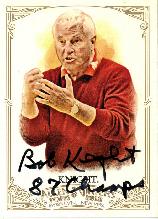 Bob Knight Signed 2012 Topps Card w/ "87 Champs" insc