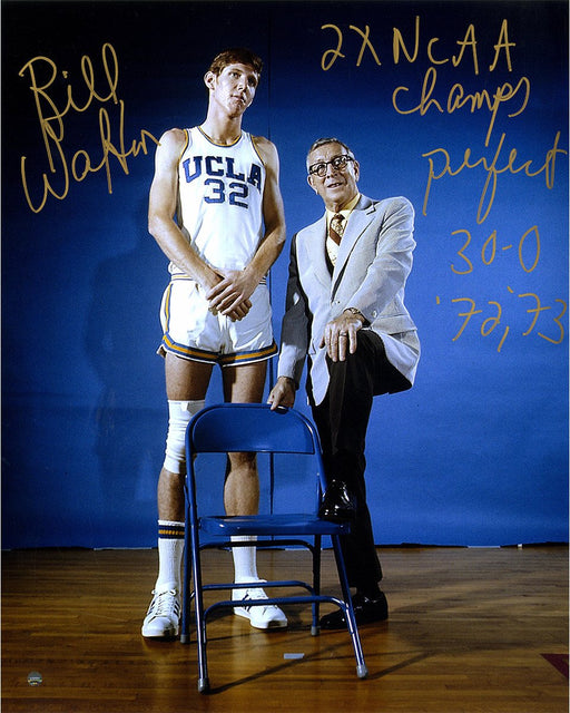 Bill Walton Signed with John Wooden 16x20 Photo w/ "2x NCAA Champs  Perfect  30-0 72 73" Inscriptions