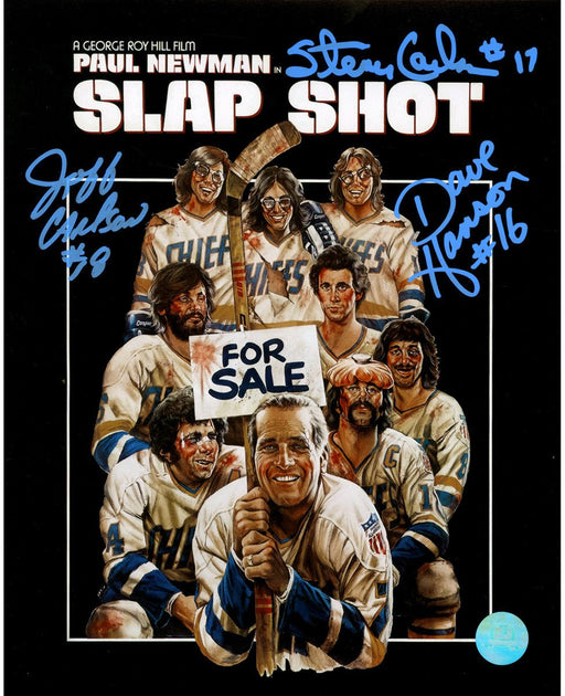 The Hanson Brothers Signed Charleston Chiefs Slap Shot Movie Poster 8x10 Photo (AJ Sports Auth)