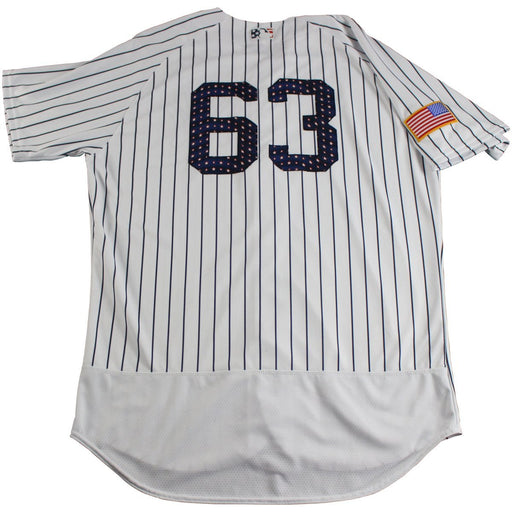 Marcus Thames New York Yankees Game Used #63 Fourth of July Pinstripe Jersey (7/4/2017)(JC039016)(Size 48)