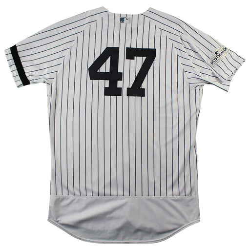 Jordan Montgomery New York Yankees 2017 Postseason  Game Used #47 Pinstripe Jersey (JC009445)