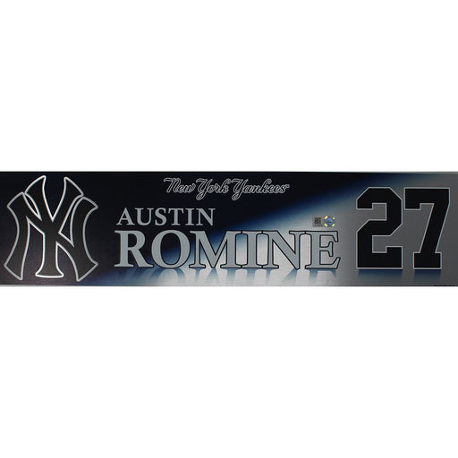 Austin Romine New York Yankees 2017 Wild Card Game Used #27 Locker Room Nameplate (10/3/2017)(JB713769)