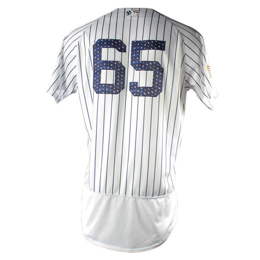 Domingo German New York Yankees 2018 Home Game Used  #65 Pinstripe Jersey (4th Of July) (7/4/2018) (JB833976)