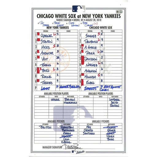 White Sox at Yankees 8-28-2018 Game Used Lineup Card