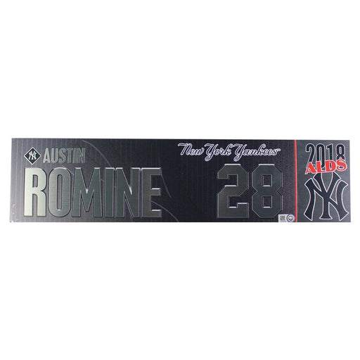 Austin Romine New York Yankees 2018 ALDS Game Used #28 Locker Room Nameplate (10/9/2018) (JB745700)