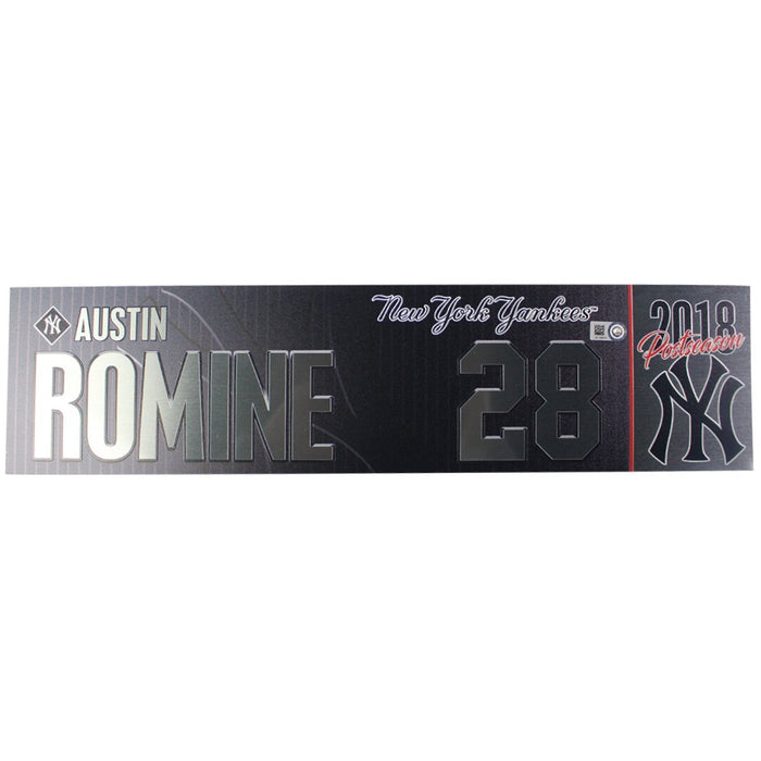 Austin Romine New York Yankees 2018 AL Wild Card Game Used #28 Locker Room Nameplate (10/3/2018) (JB745574)