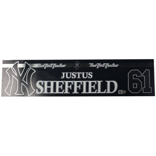 Justus Sheffield New York Yankees 2018 Game Used #61 Locker Room Nameplate (9/23/2018) (JB745492)