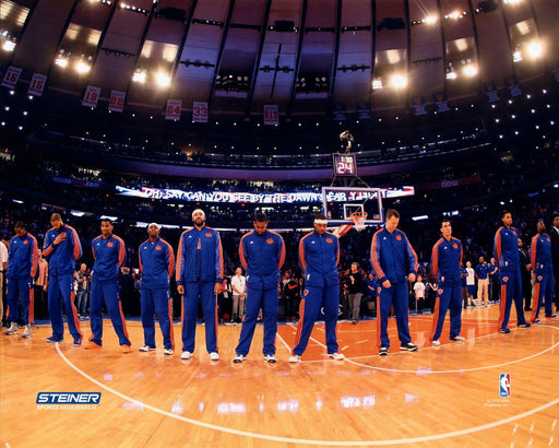 New York Knick Lining Up For The National Anthem From Front 16x20 Photo Uns