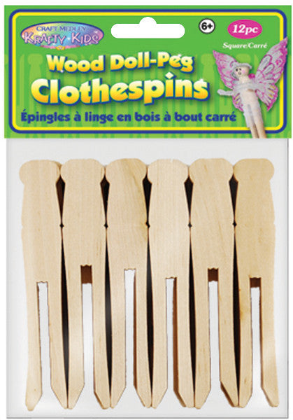 Square 4.25-Inch Natural Doll Peg Clothespins