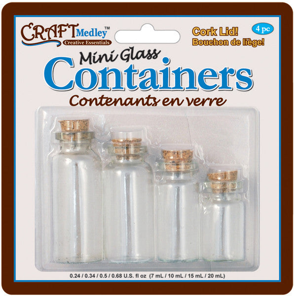 Mini Containers W/Cork Lid, 4-Pack