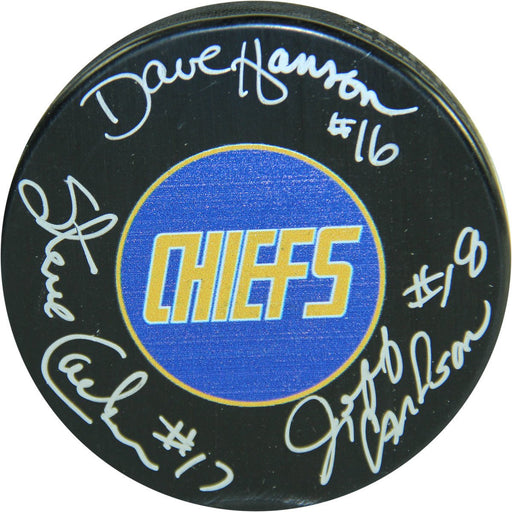 Hanson Brothers Signed Charlestown Chiefs Puck