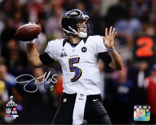 Joe Flacco Throwing Ball During Super Bowl XLVII Signed 8x10 Photo (PF)