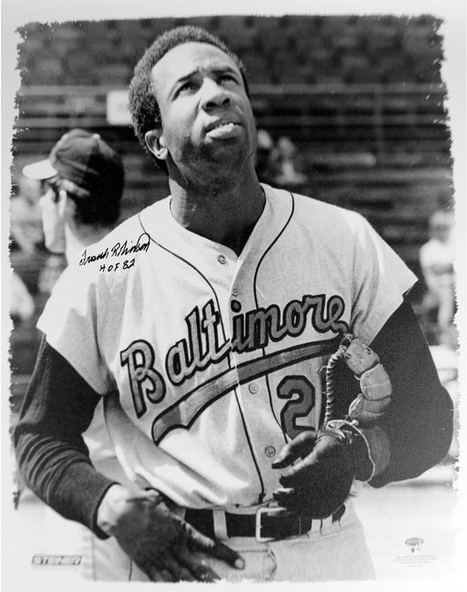 Frank Robinson Signed B/W 20x24 Canvas w/ "HOF 82" insc