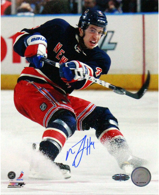 Michael Del Zotto Signed Skating in Navy Jersey 8x10 Photo