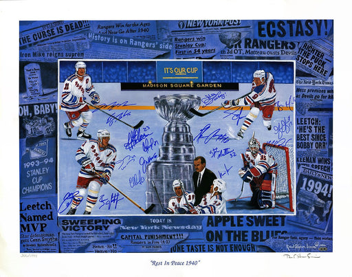 New York Rangers Multi Signed 'Rest in Peace 1940' Robert Steven Simon 26x34 Lithograph (17 Sigs)