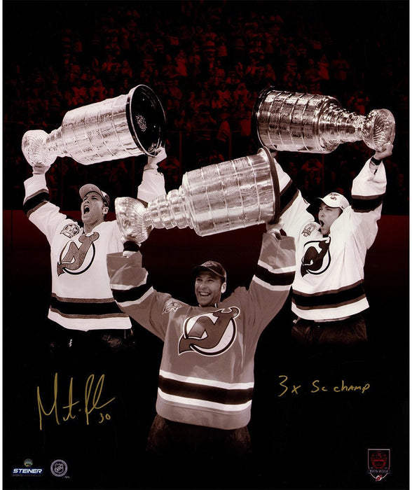 Martin Brodeur Signed 3 Stanley Cup 20x24 Photo Collage w/ 3x SC Champ Insc