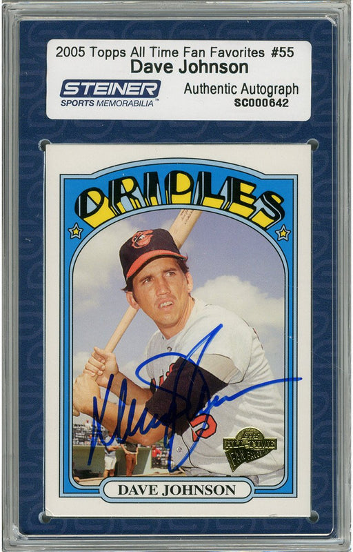 Davey Johnson Signed 2005 Topps Card - Orioles - All time fan favorites- batting (Slabbed by Steiner)