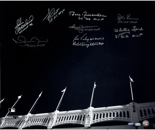 Yankees WS MVP's 9 Sig of Yankee Stadium Facades B&W 20x24 Photo (MLB Auth) (Sigs Ok  Photos Scratched- No Jeter)