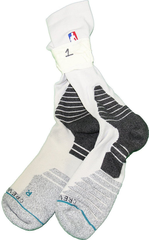 Shane Larkin Socks - Brooklyn Nets 2015-16 Game Used #0 Grey  Black  and White Socks (Pair)