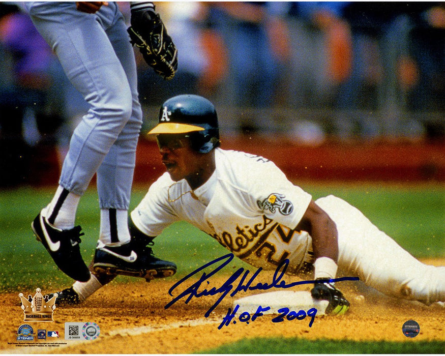 Rickey Henderson Signed 'Sliding into 3rd' 8x10 Photo w/ "HOF 2009" Insc