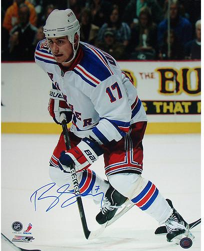 Brandon Dubinsky Skating up Ice Rangers White Jersey Vertical 16X20 Photo