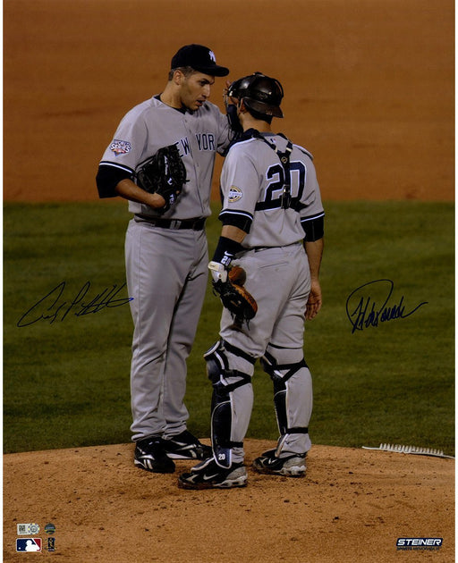 Andy Pettitte / Jorge Posada Dual Signed 2009 WS Talking on Pitchers Mound Vertical 16x20 Photo MLB Auth