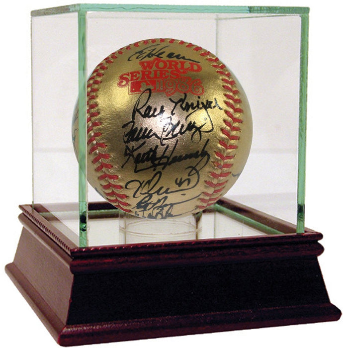 1986 New York Mets Team Signed 1986 Gold World Series Logo Baseball (28 Signatures)