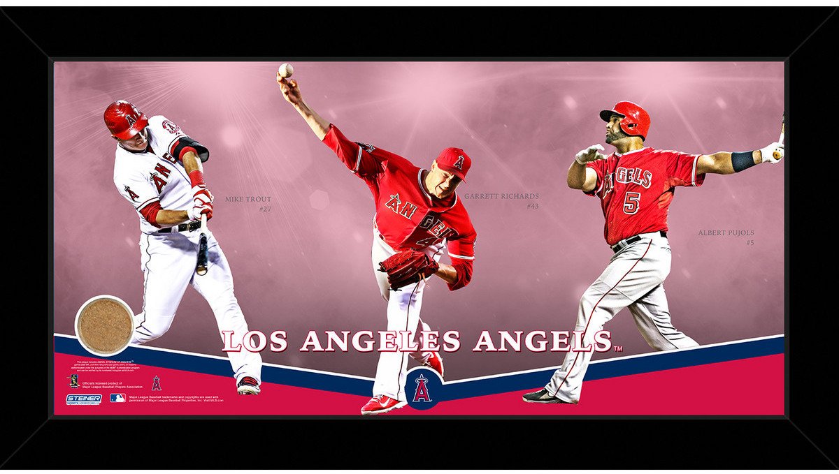 Los Angeles Angels Players Composition Graphic 10x20 Framed Collage w/ Game Used Dirt from Angel Stadium of Anaheim