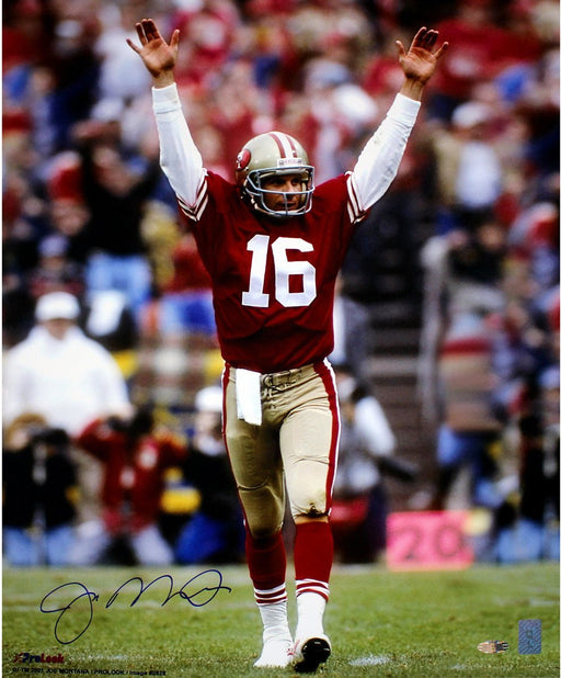 Joe Montana Touchdown Signal Signed 16x20 Photo Signed in Blue