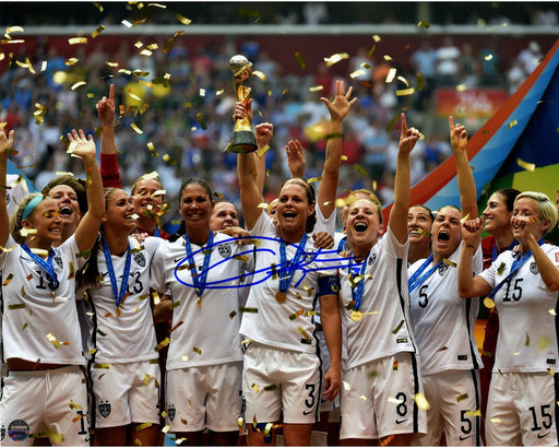 Christie Rampone Signed Team USA 2015 Women's World Cup Final Champions Trophy Celebration 8x10 Photo