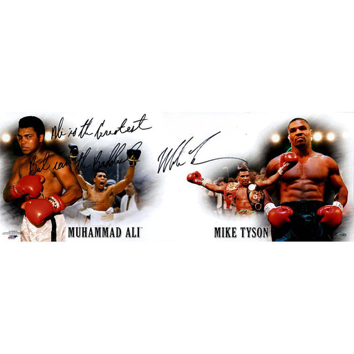 Mike Tyson Signed TysonAli Collage 10x32 Photo w Ali Was The Greatest I Am The Baddest insc